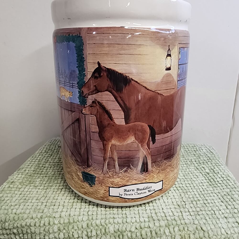 Wild Wings Barn Buddies Persis Clayton Weirs Ceramic Canister Horse Cat 10in